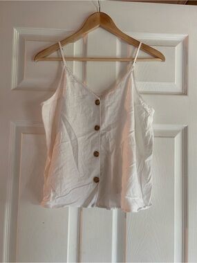 bp White Button-Front Spaghetti Strap Cami